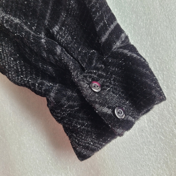 Vintage 90s Y2K Pulli Black Velvet Burnout Stripe Shirt Whimsigoth Goth - Picture 9 of 12